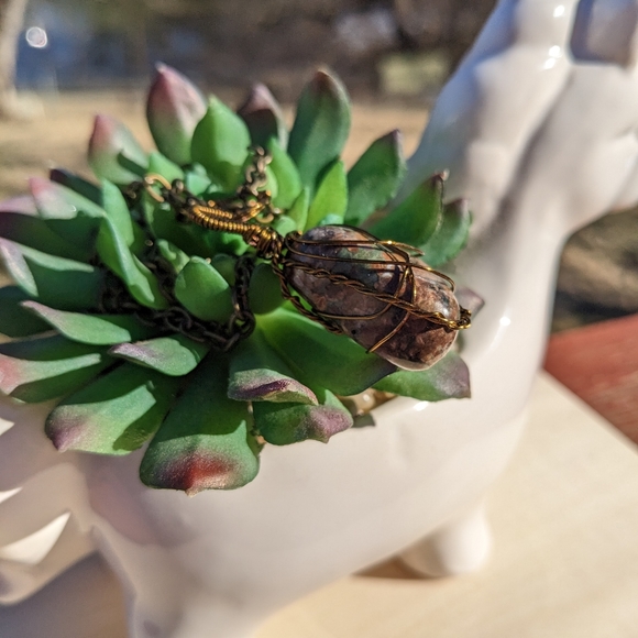 Groovy Jasper Stone Bronze Wire Wrapped Necklace Artisan Wearable Art Handmade - Picture 10 of 17